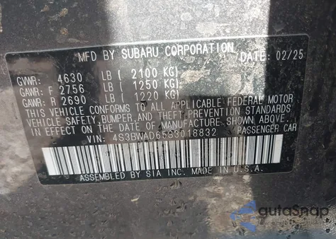 2025 Subaru Legacy Premium из США, поврежденный, VIN 4S3BWAD65S3018832